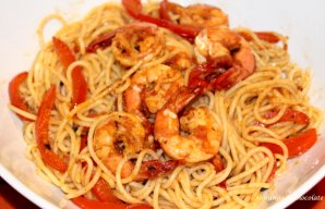 Yum Portuguese Style Spaghetti with Shrimp