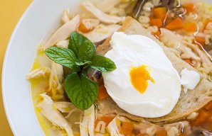 Portuguese Chicken Soup with Poached Egg