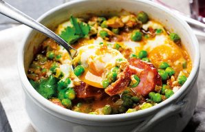 Portuguese Pea Stew with Poached Eggs Recipe