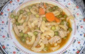 Healthy Portuguese Meat, Pasta and Pea Soup Recipe