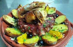 Portuguese Baked Octopus with Shrimp Meal Recipe