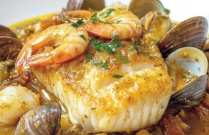 Portuguese Salt Cod with Clams and Shrimp