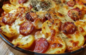 Yum Portuguese Potato and Chouriço Gratin