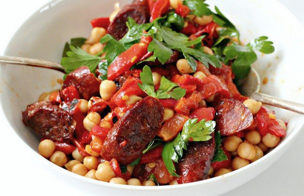 Portuguese Chouriço with Chick Pea Salad