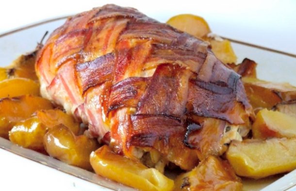 Portuguese Roasted Pork Loin with Bacon