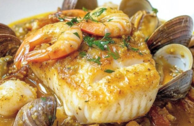 Portuguese Salt Cod with Clams and Shrimp